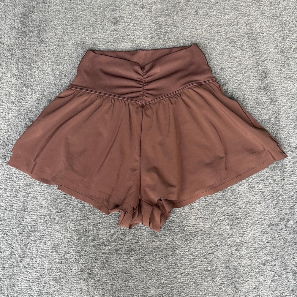 OFFLINE by Aerie Real Me Skort Brown High Waisted V-Front Ruched Shorts XS